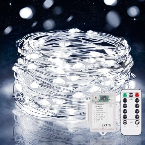 Lichterkette Timer Batterie, 1 Stück 5M 50er Micro LED Lichterkette mit 8 Programm, Drahtlichterkette Wasserdichte Kupferdraht Lichterkette für Zimmer Hochzeit Weihnachten von Vacoulery