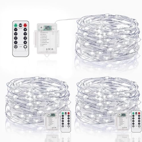 Vacoulery 3 x 50er Lichterkette Batterie Timer, 5M Micro LED mit Timer Batteriebetrieb 8 Programm für Party, Garten, Hochzeit, Beleuchtung Deko von Vacoulery