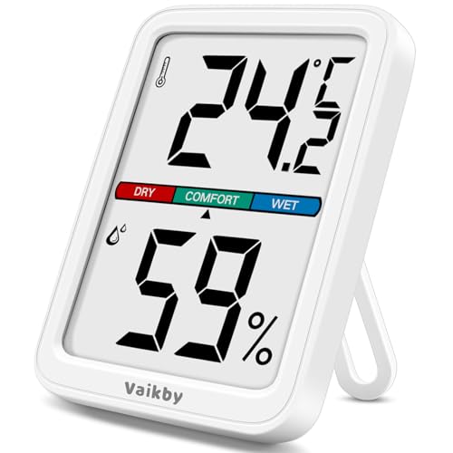 Hygrometer & Thermometer Innen, Digitales Raumthermometer mit Feuchtigkeitsmessgerät, Luftfeuchtigkeitsmesser & Temperaturmessgerät, Zimmerthermometer für Wohnzimmer, Büro, Babyraum von Vaikby