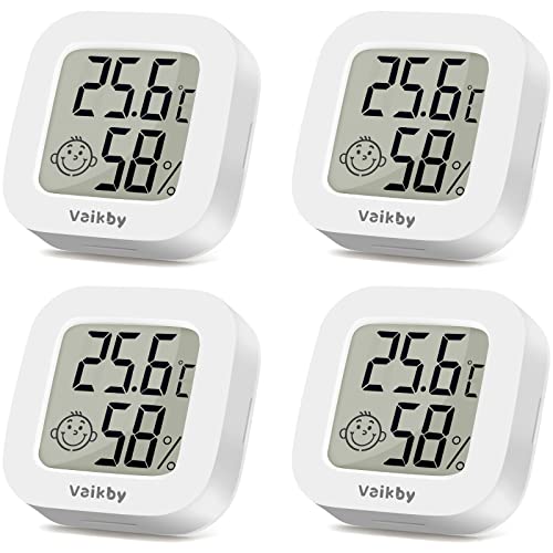 Vaikby Mini Digital Thermometer Hygrometer innen 4 Stück, raumthermometer zimmerthermometer temperatur und luftfeuchtigkeitsmesser, Hochgenauer temperatursensor für Innenraum Babyraum Wohnzimmer Büro von Vaikby