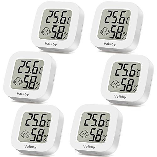 Vaikby Mini Digital Thermometer Hygrometer innen 6 Stück, raumthermometer zimmerthermometer temperatur und luftfeuchtigkeitsmesser, Hochgenauer temperatursensor Display in ℉/℃ für Innenraum Babyraum von Vaikby