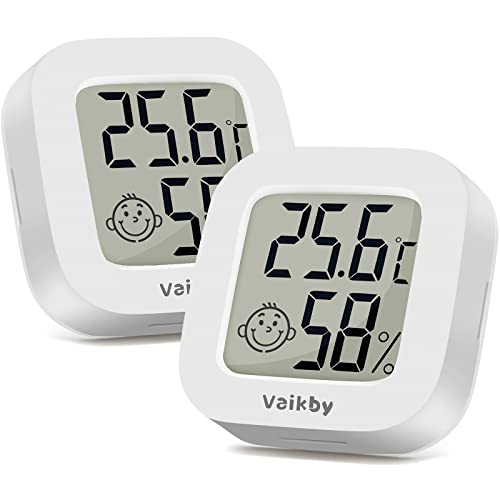 Vaikby Mini Digital Thermometer Hygrometer innen 2 Stück, raumthermometer zimmerthermometer temperatur und luftfeuchtigkeitsmesser, Hochgenauer temperatursensor für Gewächshausautos, Home, Office von Vaikby