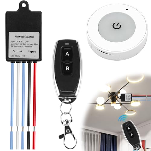 12V 24V Funkschalter mit Fernbedienung, Universal Mini Relais Wireless Lichtschalter Fernbedienung, Drahtloser Relais Empfänger Wird für Zugangskontrollschalter, Teleskoptüren Usw von Vaileal