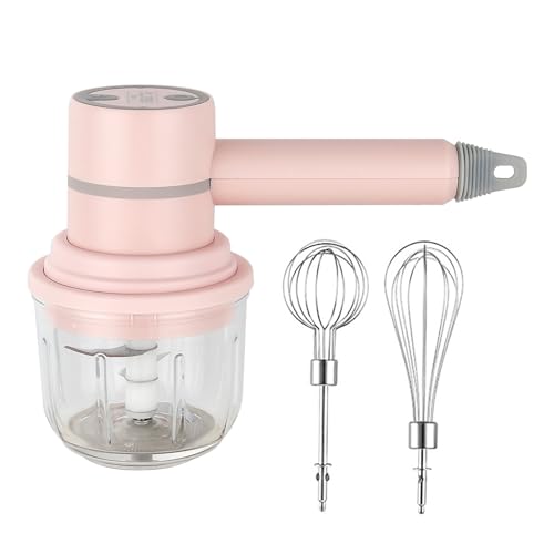 VALINK 2 in 1 Handmixer Elektrischer Knoblauchzerkleinerer Eiermischer, Automatischer USB Wiederaufladbarer Tragbarer Schnurloser Handmixer zum Backen Rosa von Valink