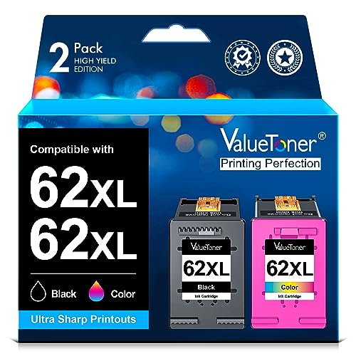 Valuetoner 62 62XL Druckerpatronen Kompatibel Ersatz für HP 62 62 XL Druckerpatronen für HP OfficeJet 5740 5742 5744 200 250 für HP Envy 5540 5548 5640 5646 7640 5545 5544 (62XL Schwarze, 62XL Farbe) von Valuetoner