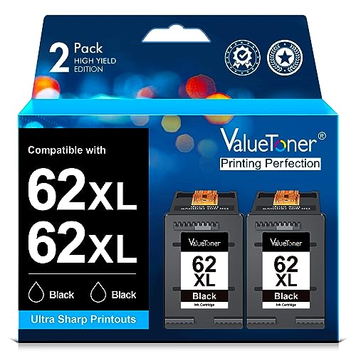 Valuetoner 62XL Schwarz Patronen Set Kompatibel für HP 62 Druckerpatronen für HP Envy 5540 Druckerpatrone 5548 5640 5646 7640 5545 5544 für HP OfficeJet 5740 5742 5744 200 250 (2er-Pack 62XL Schwarz) von Valuetoner