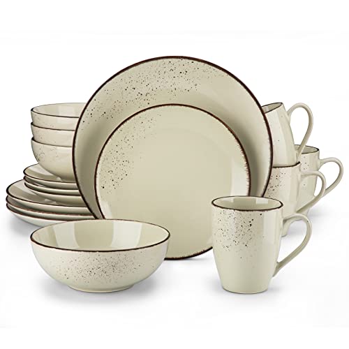 vancasso Tafelservice Set, Navia Geschirrset aus Steingut, 16 teilig Kombiservice, Vintage Aussehen, Natur Design von vancasso