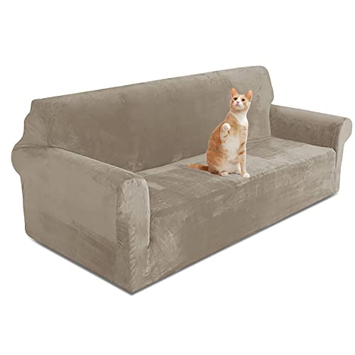 VanderHOME Elastisch Sofahusse Antirutsch, Elastischer Sofabezug 1 Sitzer Maschinenwaschbar, Weich Spandex Sofa überzug für Wohnzimmer Hund Haustier (1 Sitzer, Kamel) von VanderHOME