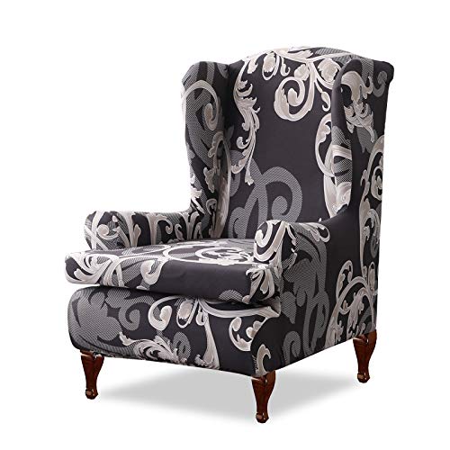 VanderHOME Sesselbezug Stretch Elastischer Ohrensessel Husse Spandex Gedrucktes Muster Antirutsch Sofaüberwurf Sessel-Überwürfe für Ohrensessel, Schwarze Welle von VanderHOME