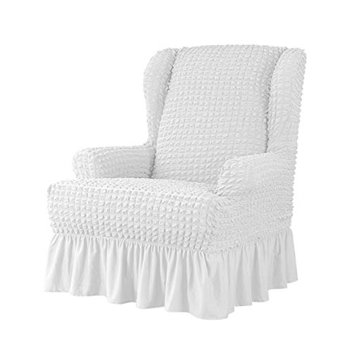VanderHOME Sesselbezug Jacquard Stretch Ohrensessel Husse Spandex Antirutsch Sofaüberwurf Sessel-Überwürfe für Ohrensessel (Weiß) von VanderHOME
