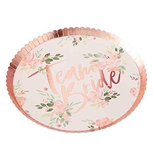 JGA Partyteller Blumen Team Bride 8er Set | Pappteller Junggesellinnenabschied roségold Braut von Vanharte