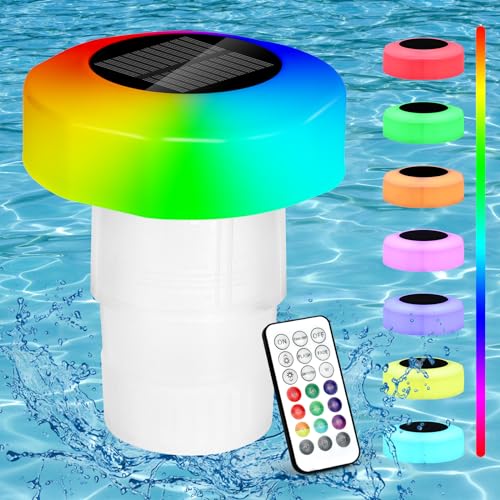 Vankarr Großer Dosierschwimmer für bis zu 200g Chlortabletten Solarlicht LED 16 Farben Pool Dosierer Chlorspender Pool Schwimmer mit Fernbedienung einstellbar faltbar Chlortabletten Dosierer von Vankarr