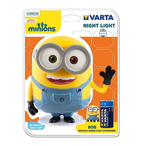 Varta LED Minions Nachtlicht Bob (inkl. 3x Longlife Power AA Batterie Taschenlampe Orientierungslicht Nachtlampe Stimmungslicht für Schlafzimmer Kinderzimmer mit Touch-Sensor und Auto-Abschaltfunktion) von Varta