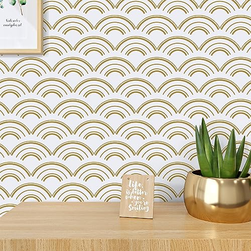 VaryPaper Geometrische Tapete Muster Gold 44.5cmx200cm Möbelfolie Selbstklebend Wasserfest Klebefolie Küchenrückwand Selbstklebende Folie für Möbel Tapeten Wohnzimmer Modern Fototapete Schlafzimmer von VaryPaper