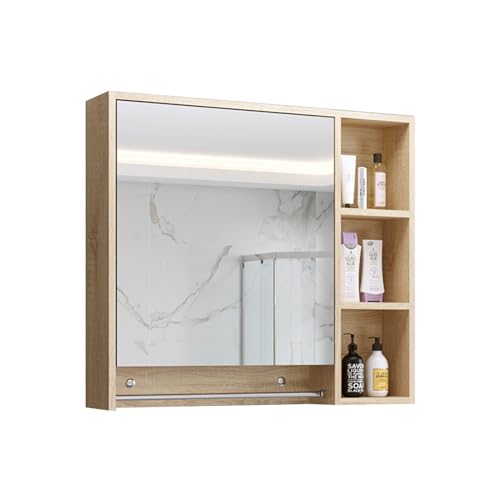 VducK Badezimmerspiegelschrank, Massivholz-Badezimmerspiegelschrank mit Handtuchhalter, Medizinschrank aus Holz, Wandmontage von VducK