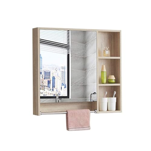 VducK Badezimmerspiegelschrank aus massivem Holz, wandmontierter Toilettenkosmetikspiegel mit Handtuchhalter, Aufbewahrungsschrank, Badschrank von VducK