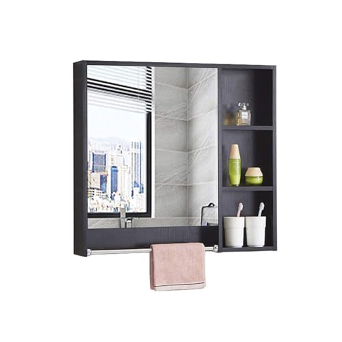 VducK Badezimmerspiegelschrank aus massivem Holz, wandmontierter Toilettenkosmetikspiegel mit Handtuchhalter, Aufbewahrungsschrank, Badschrank von VducK