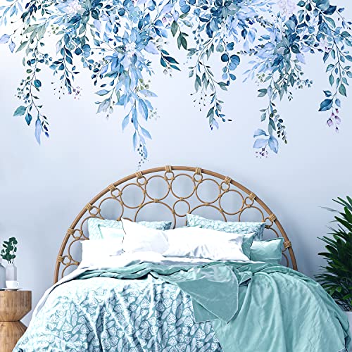 VePret Blau Pflanzen Blätter Wandtattoos Schälen und Stick, große Blumen Blume Blatt Vinyl Wandtattoos, abnehmbare Rebe Home Decor Kunst für Schlafzimmer Wohnzimmer Klassenzimmer Büro von VePret