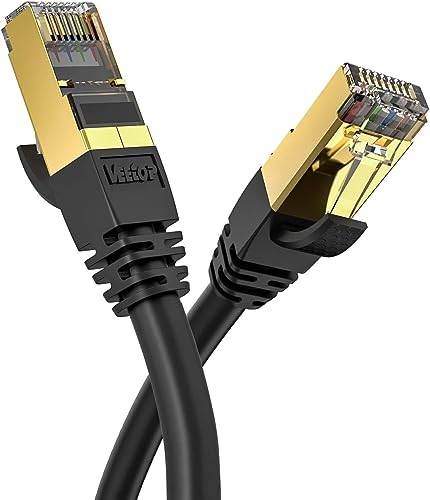 Veetop Cat8 Lan kabel Netzwerkkabel Ethernetkabel Internetkabel Superschnell Flexibel und Robust mit Vergoldetem RJ45 (Schwarz, 0,25m) von Veetop