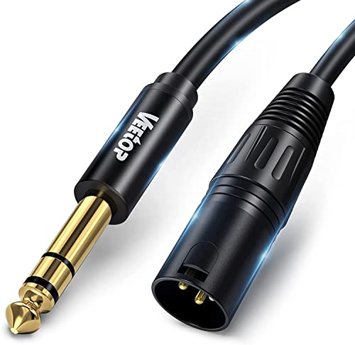 Veetop XLR Männlich auf 6,35mm, Mikrofonkabel XLR Male auf 6,3 mm Klinke mit Stecker 24K Vergoldete (1m) von Veetop