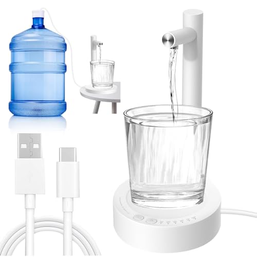 Automatischer Wasserspender, Tragbare Trinkwasserpumpe, Elektrischer Desktop Wasserflaschenspender, 6 Stufen Quantitativer Desktop Wasserflaschen Pumpe, Wasserspender Pumpe für Zuhause,Camping (White) von Vegena