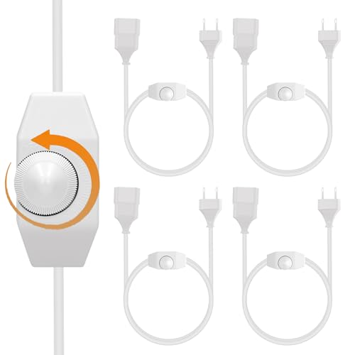 LED Dimmer mit 2M Kabel, 4 Stück Dimmer für LED Lampen mit Schalter, Led Dimmschalter Stufenlos Dimmbar/Dimmen 220-250V / 100W Max, Drehdimmer für LED Leuchtmittel (Weiß) von Vegena