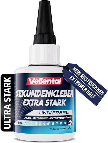 Sekundenkleber Gel Extra Stark universal - Superkleber wasserfest, hitzebeständig & mit Nadel Verschluss gegen Austrocknung - Alleskleber für Plastik, Kunststoff, Glas, Holz, Metall uvm. von Vellental