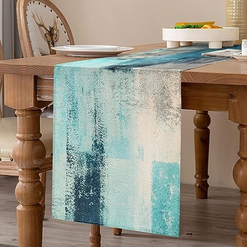 Tischläufer Frühling Sommer Blaugrün 33 x 183 cm Tischläufer Moderne Wohnzimmer Tischdecke Boho Deko Tischläufer für Esszimmer Party Küche Tisch Drinnen Urlaub Dekoration von Velvhom