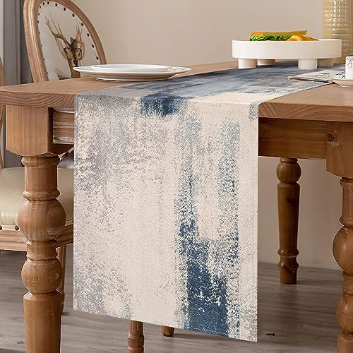 Velvhom Tischläufer Modern Wohnzimmer Tischläufer Herbst Tischläufer Grau und Blau Tischläufer Leinen Tischmatten Landhausstil Retro Art für Hochzeit Esstisch Party Couchtisch Weihnachten 33 x 183 cm von Velvhom