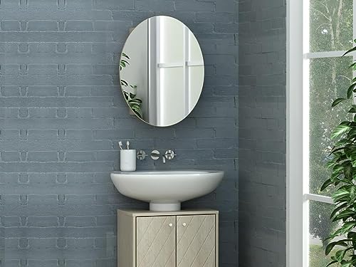 Vente-unique Badezimmer Hängeschrank oval mit Spiegel - Eichefarben - RURI von Vente-unique