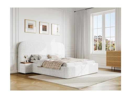Vente-unique - Bett mit Bettkasten mit Nachttischen + Matratze - 140 x 200 cm - Bouclé-Stoff - Weiß - ESTERIA von Maison Céphy von Vente-unique