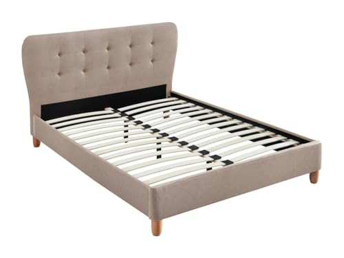 Vente-unique - Bett mit gestepptem Kopfteil - 160 x 200 cm - Stoff - Beige - Elide von Vente-unique