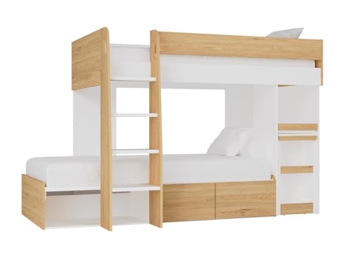 Vente-unique - Etagenbett mit Schreibtisch & Stauraum - 2 x 90 x 190 cm - Holzfarben & Weiß - LOMIDEN von Vente-unique