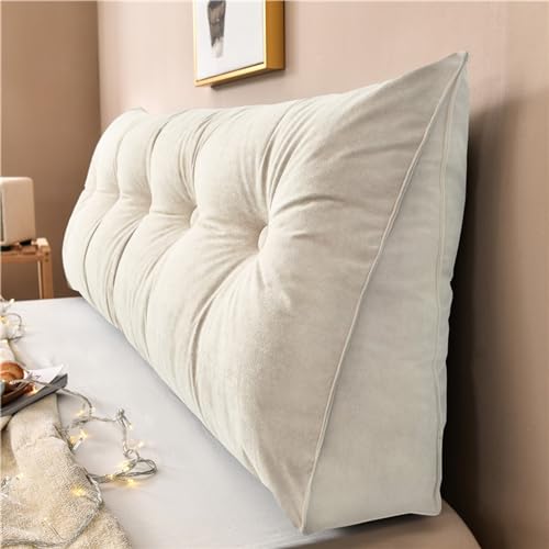 Ventouse Dreieckiges Lesekissen mit Abnehmbarem Bezug und Holzrücken, Einfarbiges Keilkissen für Bett, Sofa und Schlafzimmer(Color:White,Size:60x20x50cm) von Ventouse