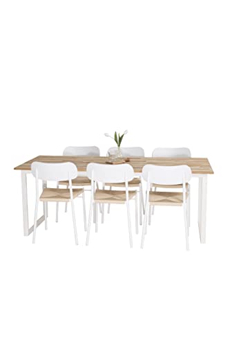 Venture Home Cirebon & Polly Esstisch mit Stühlen, naturfarben/Weiß, 200 x 90 x 75 cm von Venture Home