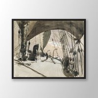 John Singer Sargent Kunstdruck | Deck Des Schiffs Im Mondschein | 1876, Poster, Museumsausstellungsplakat, Aquarellmalerei von VenusseArt