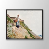 Winslow Homer Kunstdruck | Mädchen Mit Korb | 1882, Poster, Museumsausstellung Museumsdruck, Aquarell Malerei von VenusseArt