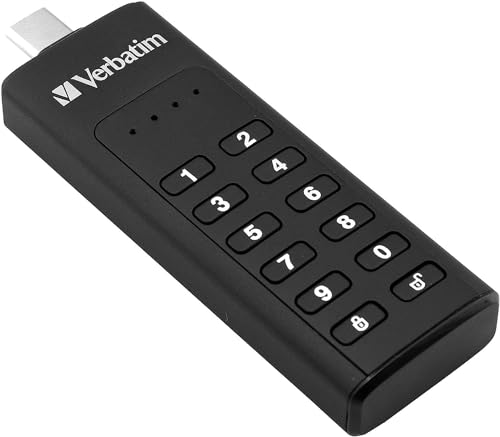 Verbatim Keypad Secure USB-Stick, USB Type-C, 32GB, Speicherstick mit Passcodeschutz & Verschlüsselung, inkl. USB-C Verlängerungskabel, für Laptop Notebook & Co, schwarz von Verbatim