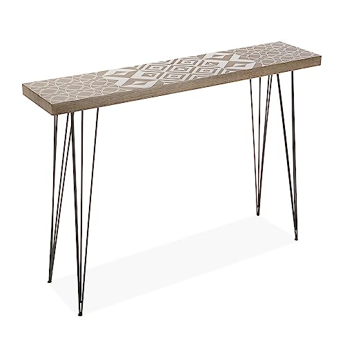 Versa Dallas Schmales Möbelstück für den Eingangsbereich oder Flur, Moderner Konsolentisch, Maßnahmen (H x L x B) 80 x 25 x 110 cm, Holz und Metall, Farbe: Weiß und Braun von Versa