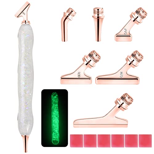 Vertvie 5D Diamond Painting Zubehör Stift Set, Drill Pen mit Metal Drill Pen Ersatzköpfe, DIY 5D Diamond Painting Werkzeug Set für Mosaikherstellung Diamanten Malerei(14er/Weiss Rosegold Leuchtende) von Vertvie