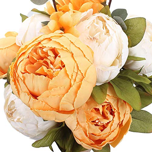 Veryhome Künstliche Blume Pfingstrose Gefälschte Blume Hochzeit Blumenstrauß Dekoration Familie Tabelle Öffentlich Auto Küche Büro Garten Innen Im Freien Braut Begrünung Pflanzen (Orange-weiß) von Veryhome