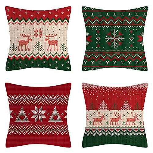 Vgzsyomqib Kissenbezug Weihnachten Sofakissen Frohe Weihnachts Kissenbezüge 45x45 cm Winter Weihnachtsdeko Dekokissen Couchkissen Bezug Leinen Kissenhülle Christmas Decorations 4er Set Rot Grün 02 von Vgzsyomqib