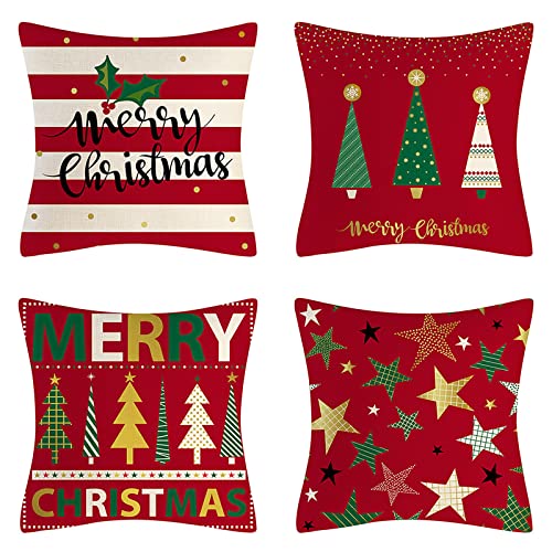 Kissenbezug Weihnachten Sofakissen Frohe Weihnachts Kissenbezüge Streifen 45x45 cm Winter Weihnachtsdeko Dekokissen Couchkissen Bezug Leinen Kissenhülle Christmas Decorations 4er Set Rot Grün 04 von Vgzsyomqib