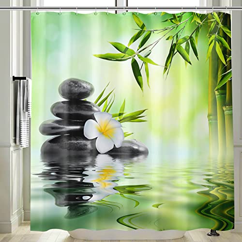 Vgzsyomqib 3D Zen Duschvorhang Anti Schimmel Wasserdicht für Badewanne Yoga Orchidee Stoff Bad Vorhang Shower Curtains 120 x 200 Lang Grün Bambus Schwarz Duschvorhänge Waschbar Textil mit Haken von Vgzsyomqib