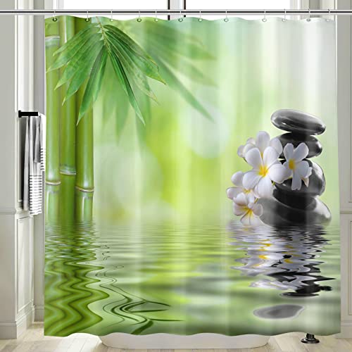 Vgzsyomqib 3D Zen Duschvorhang Antischimmel Wasserdicht für Badewanne Natur Orchidee Blumen Stoff Vorhang Shower Curtains 120 x 200 Lang Grün Bambus Duschvorhänge Waschbar Textil mit Haken von Vgzsyomqib