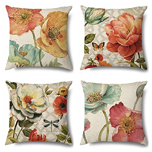 Vgzsyomqib Blumen Kissenbezug Kissen Hülle Sofakissen Pflanzen Kissenbezüge 45x45 cm Dekokissen Couchkissen Bezug Schlafzimmer Kopfkissen Bezüge Kissenhülle Deko Kinder 4er Set Gelb Rot von Vgzsyomqib