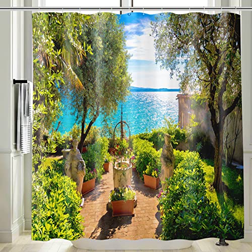 Vgzsyomqib Italien Motiv Duschvorhang Anti Schimmel Wasserdicht Badewanne 3D Blau Meer Stoff Bad Vorhang Shower Curtains 240x200 Extra Breit Grün Duschvorhänge Waschbar Textil mit Haken von Vgzsyomqib