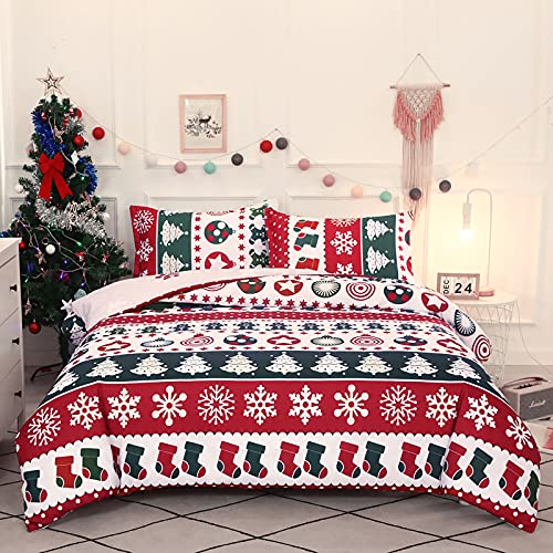 Vgzsyomqib Weihnachten Bettwäsche Set 1 Bettbezug 200x200 cm mit 2 Kissenbezug 50x75 cm Weiche Mikrofaser Bettwäsche-Sets 3teilig Weihnachtsmann Weihnachtsmotiv Bettbezüge mit Reißverschluss 3er Set von Vgzsyomqib