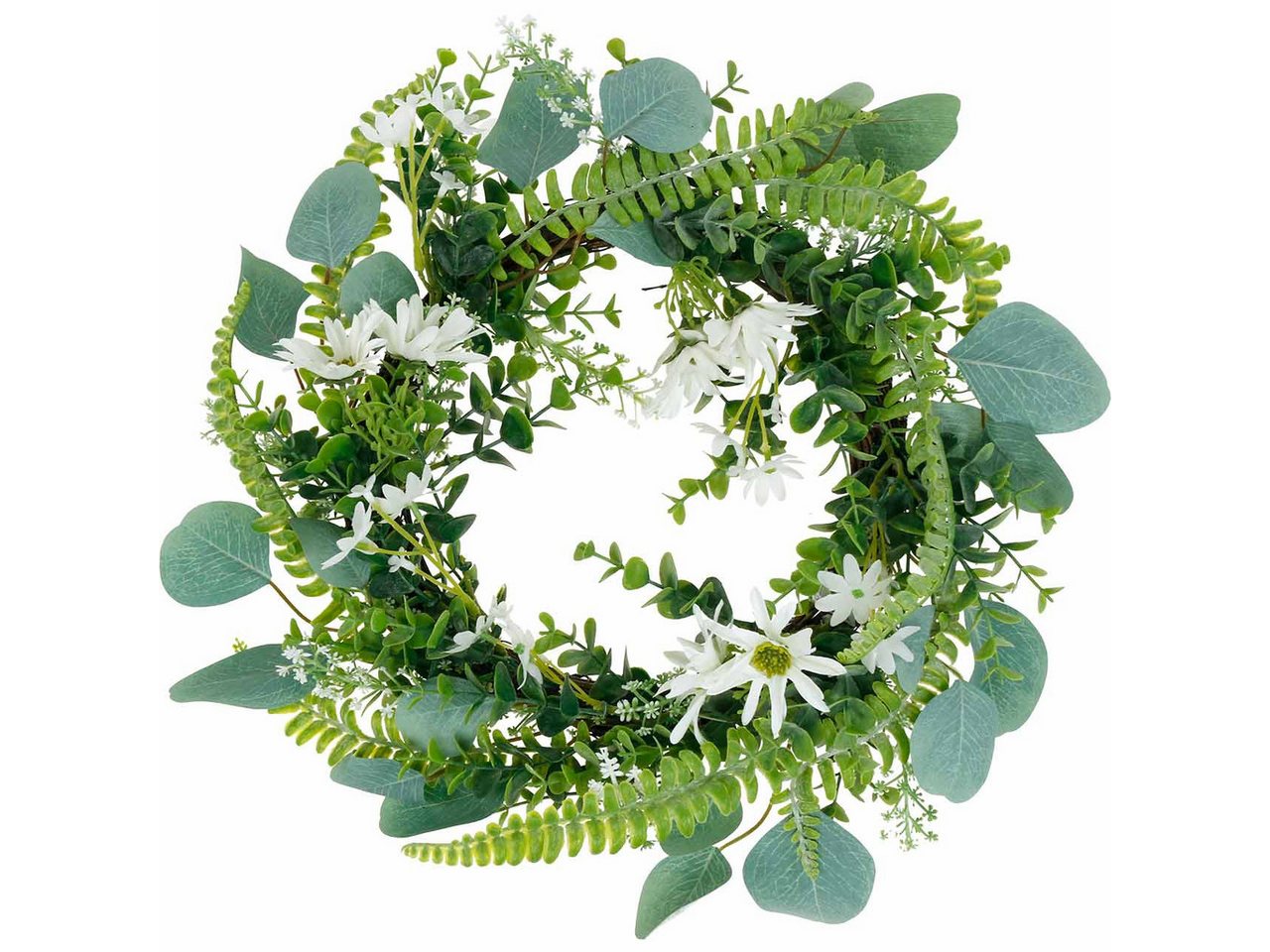 Viana Dekokranz Künstlicher Eukalyptus-Farn-Kranz mit Kapmargeriten und Jasmin, Wand- Viana Dekokranz Künstlicher Eukalyptus-Farn-Kranz mit Kapmargeriten und Jasmin, Wand- von Viana