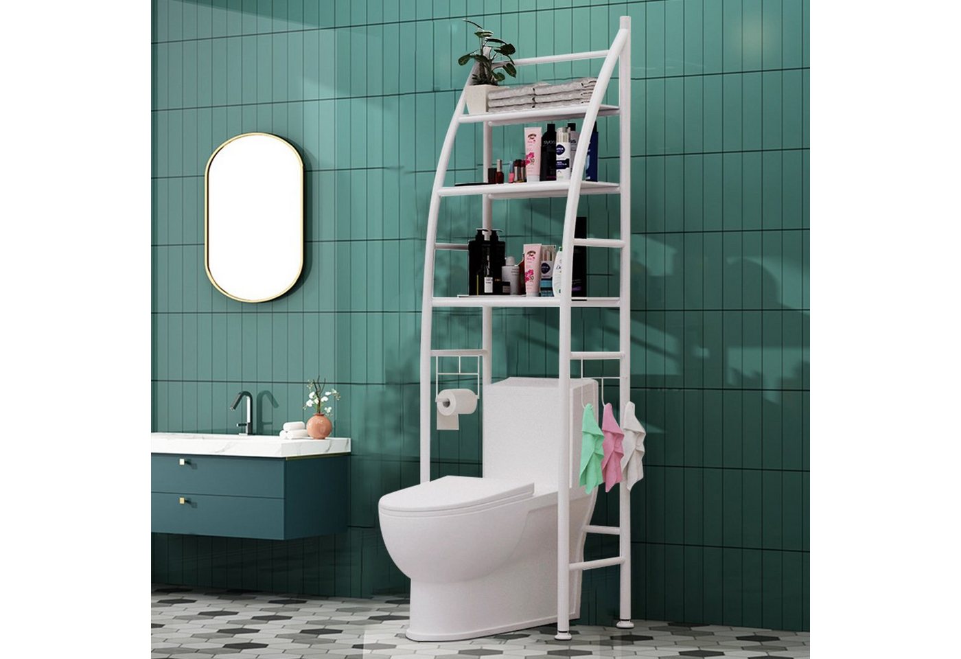 Vicbuy Badregal Standregal mit 3 Haken, 3-Tiers Stahl Toilettenregal, WC-Regal, Metall Badezimmerregal, Aufbewahrungsregal, Waschmaschinenregal, 166*50cm von Vicbuy